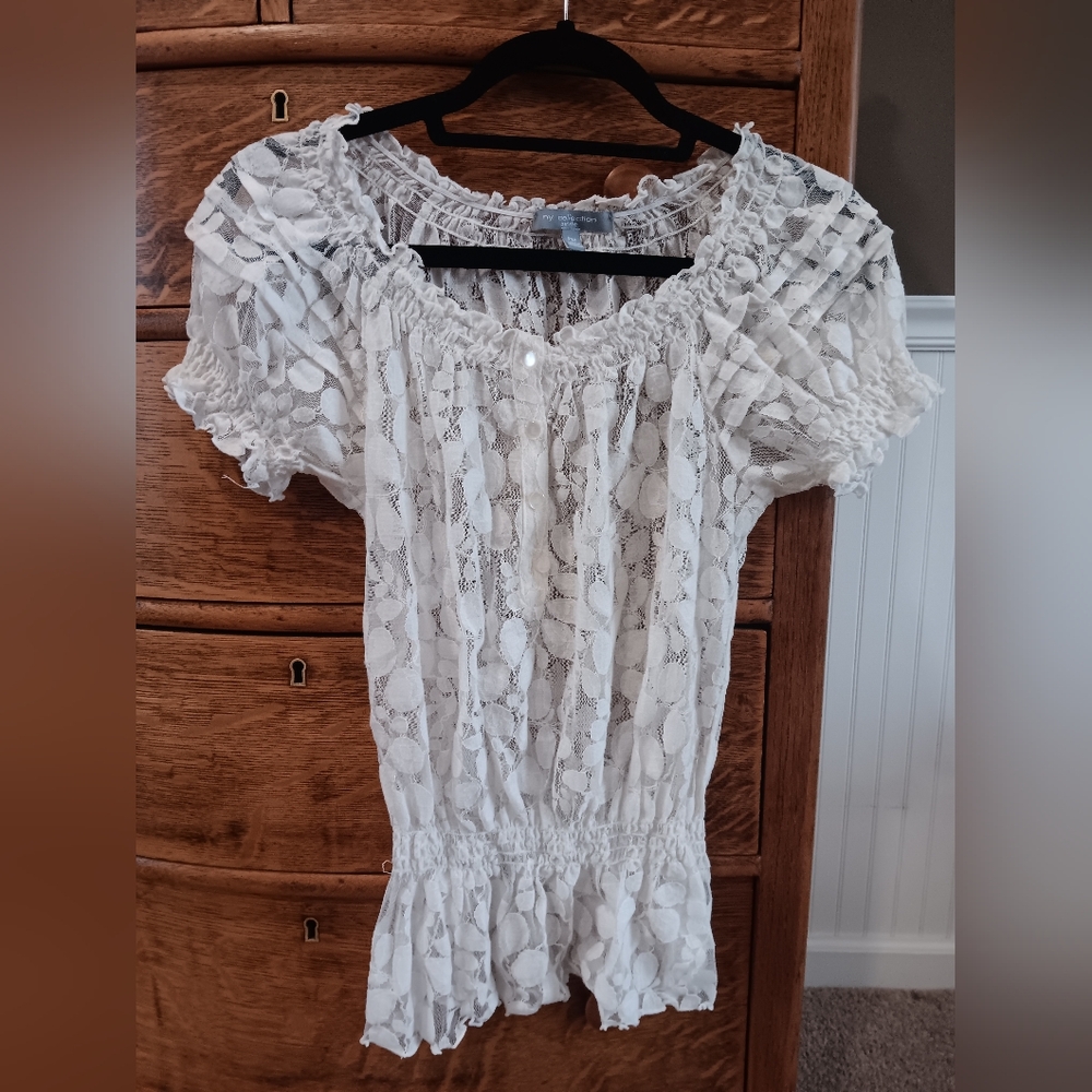 NY Collection White Lace Top